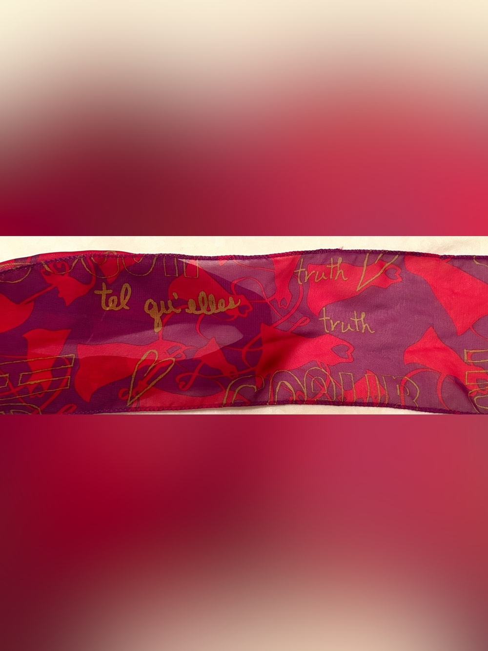 Vintage Jewel-Toned Chiffon Scarf, Sash, Bag Tie with French text | Buy 1 Get 1!
